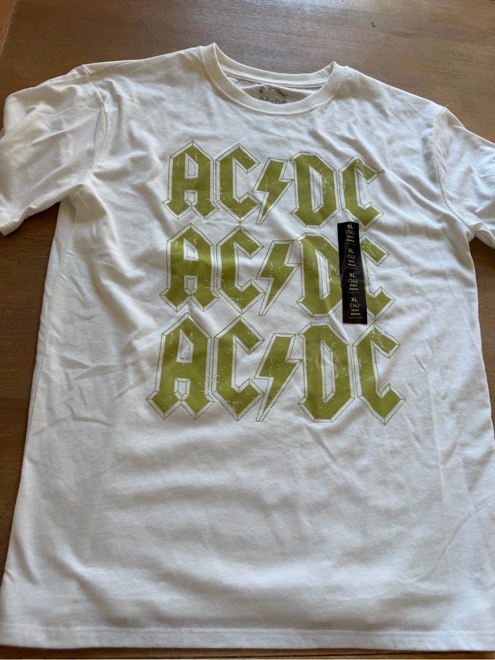 AC/DC White Kids Short Sleeve Tee with Lime Green Logo